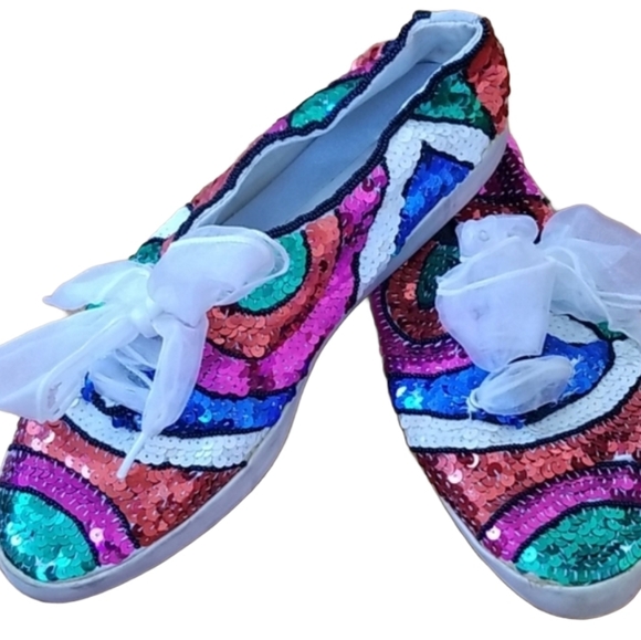 Vintage 1980's Sequin Tennis Shoes - On Your Feet - Picture 11 of 16
